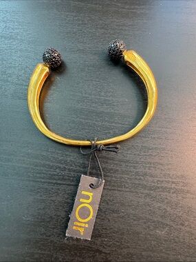 nOir Jewelry Gold Cuff Bracelet with Black Textured Bead Ends